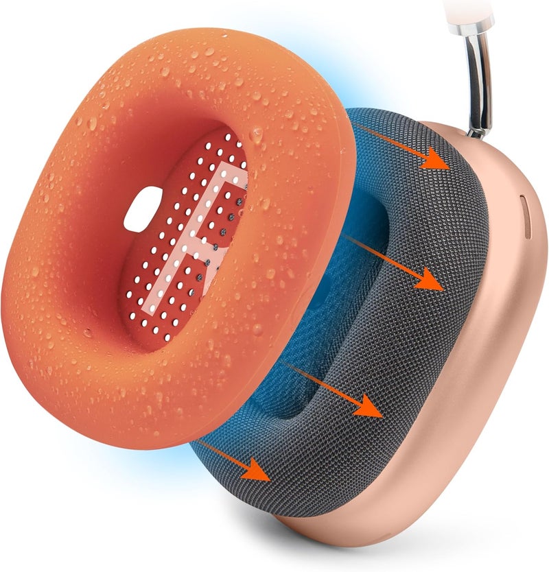 WC SweatZ Max - Patented Protective Earpad Covers for Airpods Max Made by Wicked Cushions | Sweatproof & Easily Washable | Full Earpad Sweat Protection | Orange - Image 1